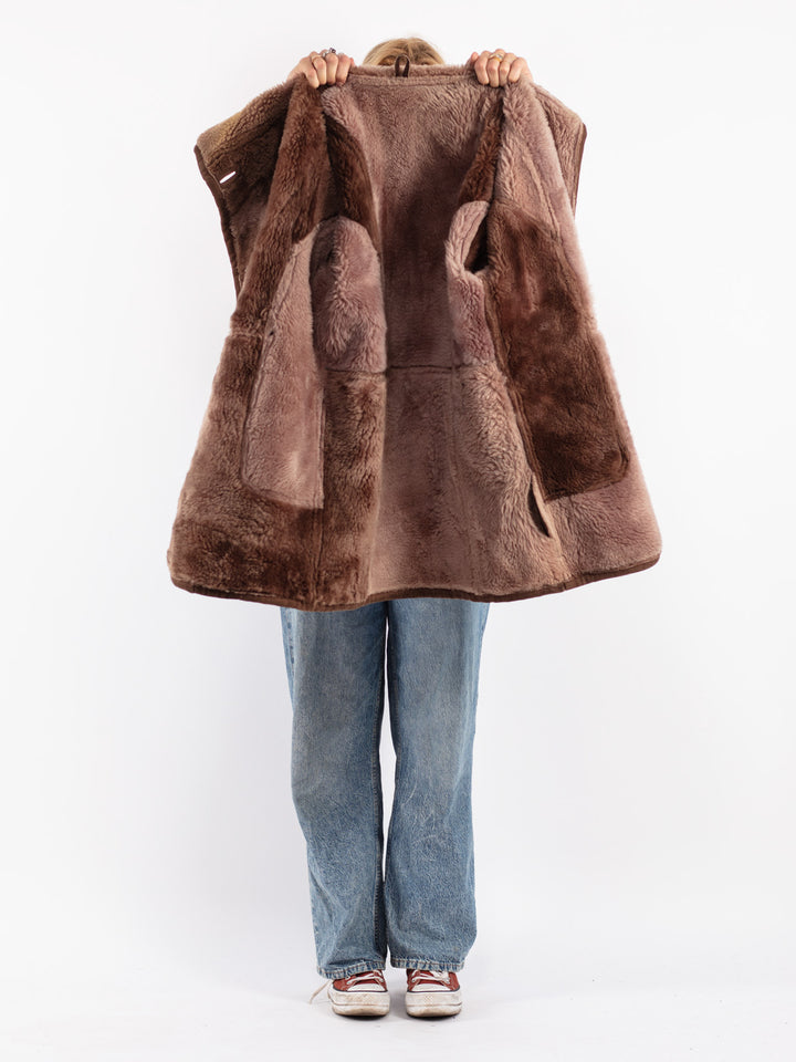 Vintage 80's Women Sheepskin Coat in Brown