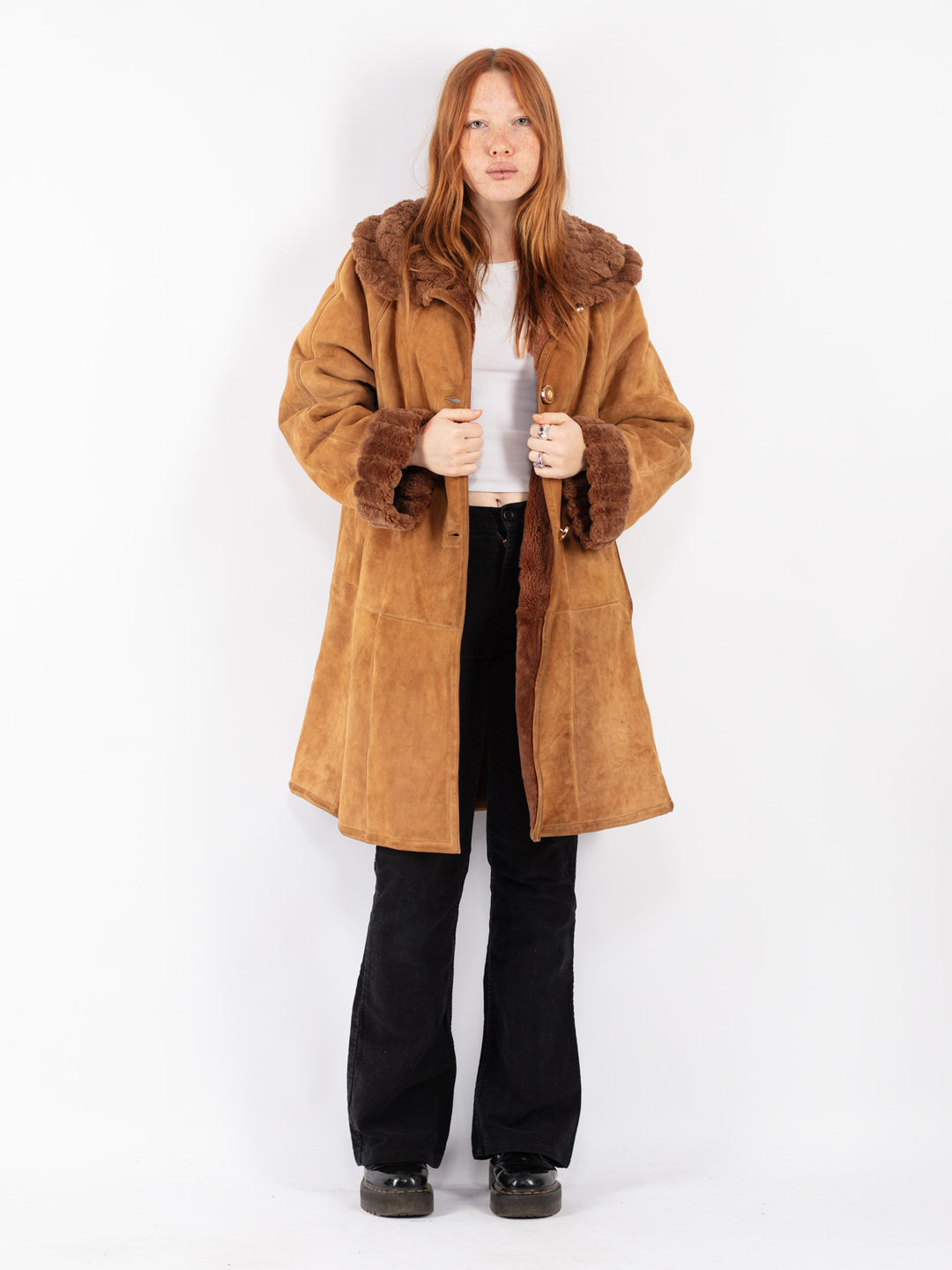 Vintage 80's Women Sheepskin Coat in Brown