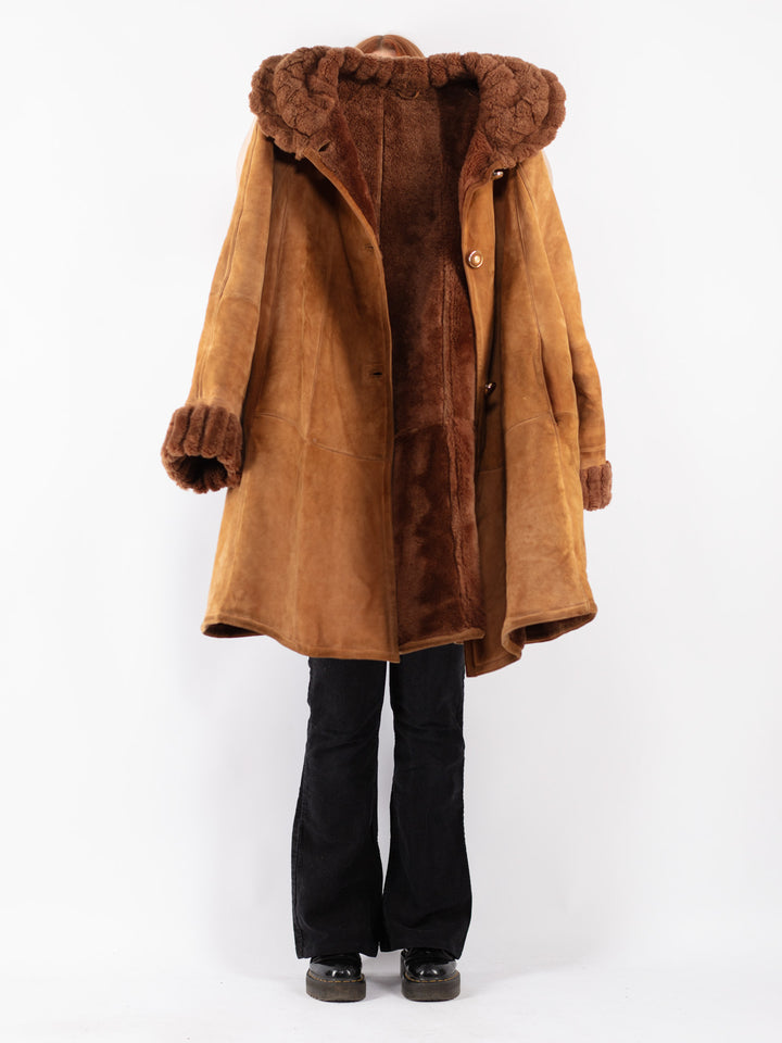 Vintage 80's Women Sheepskin Coat in Brown