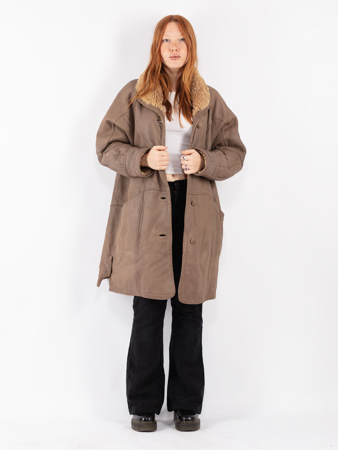 Vintage 80's Women Sheepskin Coat in Beige
