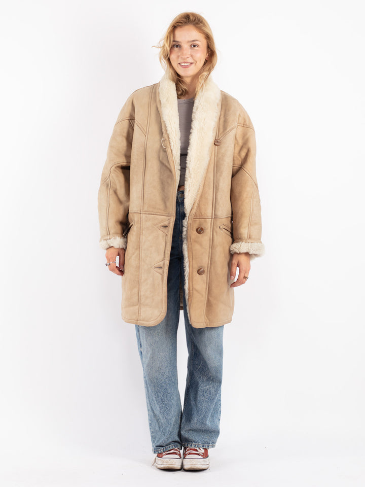 Vintage 80's Women Sheepskin Coat in Beige