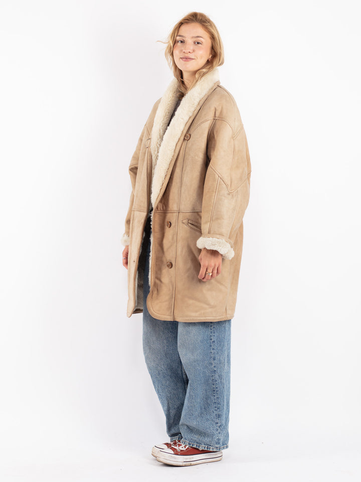 Vintage 80's Women Sheepskin Coat in Beige