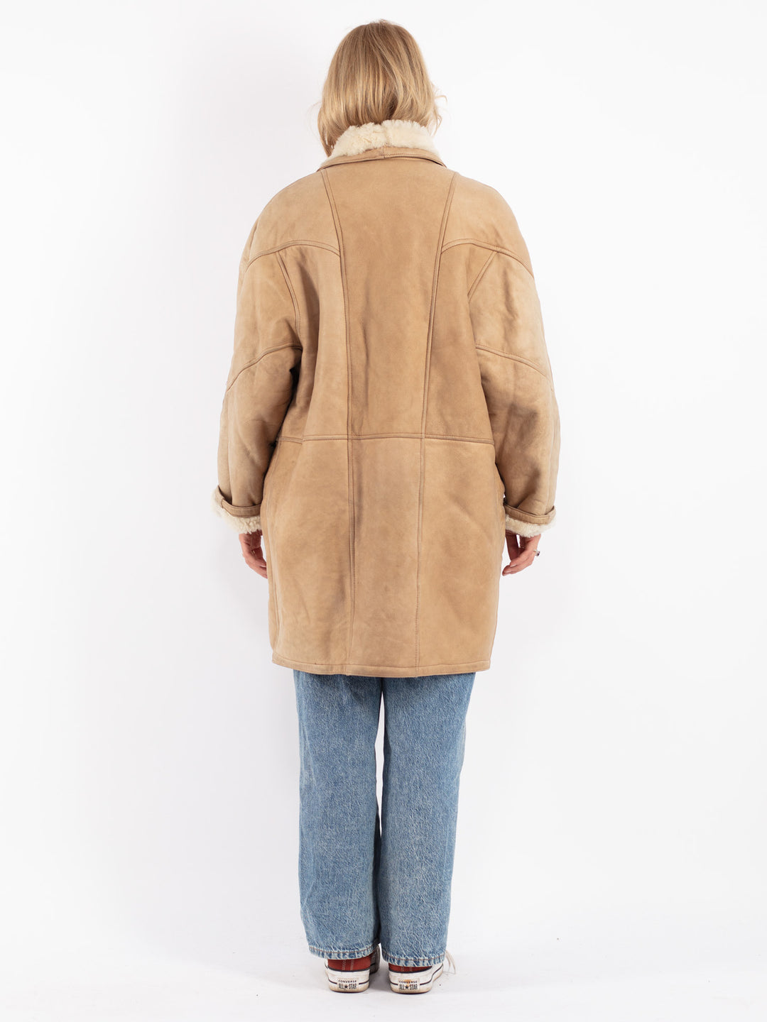 Vintage 80's Women Sheepskin Coat in Beige