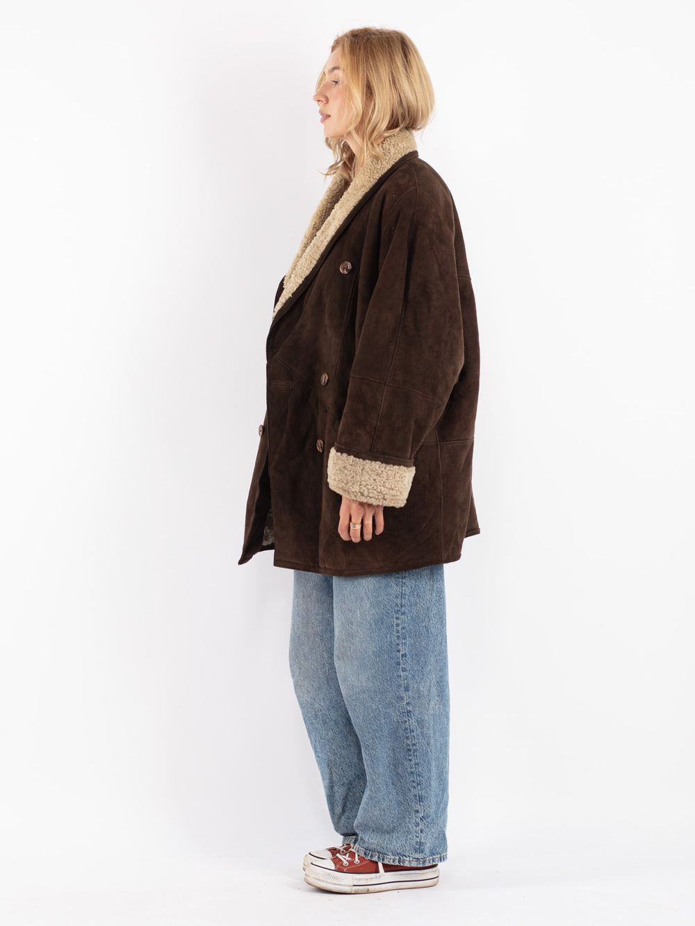 Vintage 80's Women Sheepskin Coat in Brown