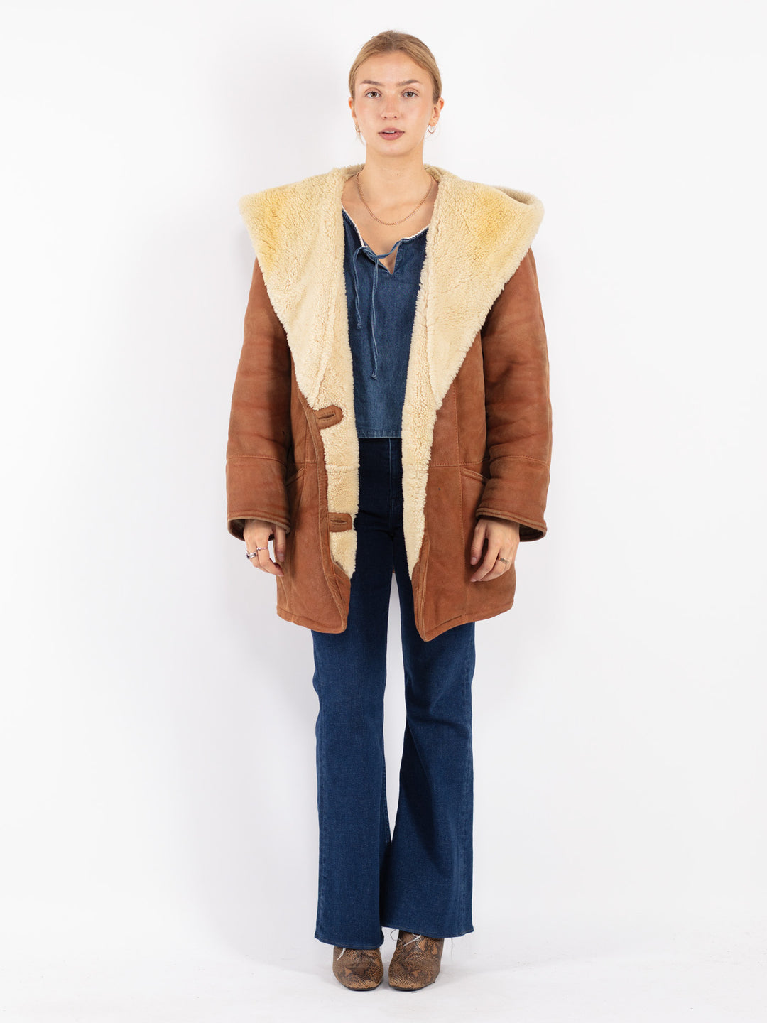 Vintage 80's Women Sheepskin Coat in Brown