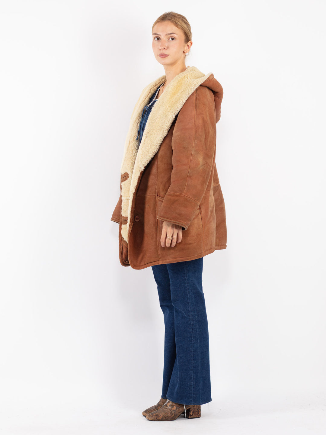 Vintage 80's Women Sheepskin Coat in Brown