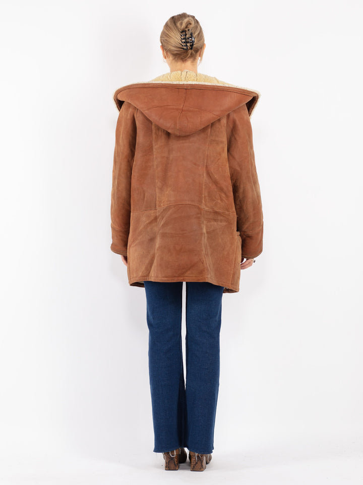 Vintage 80's Women Sheepskin Coat in Brown