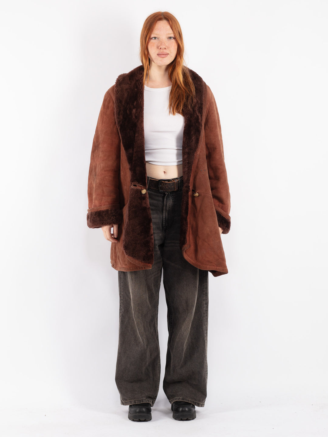 Vintage 80's Women Sheepskin Coat in Brown