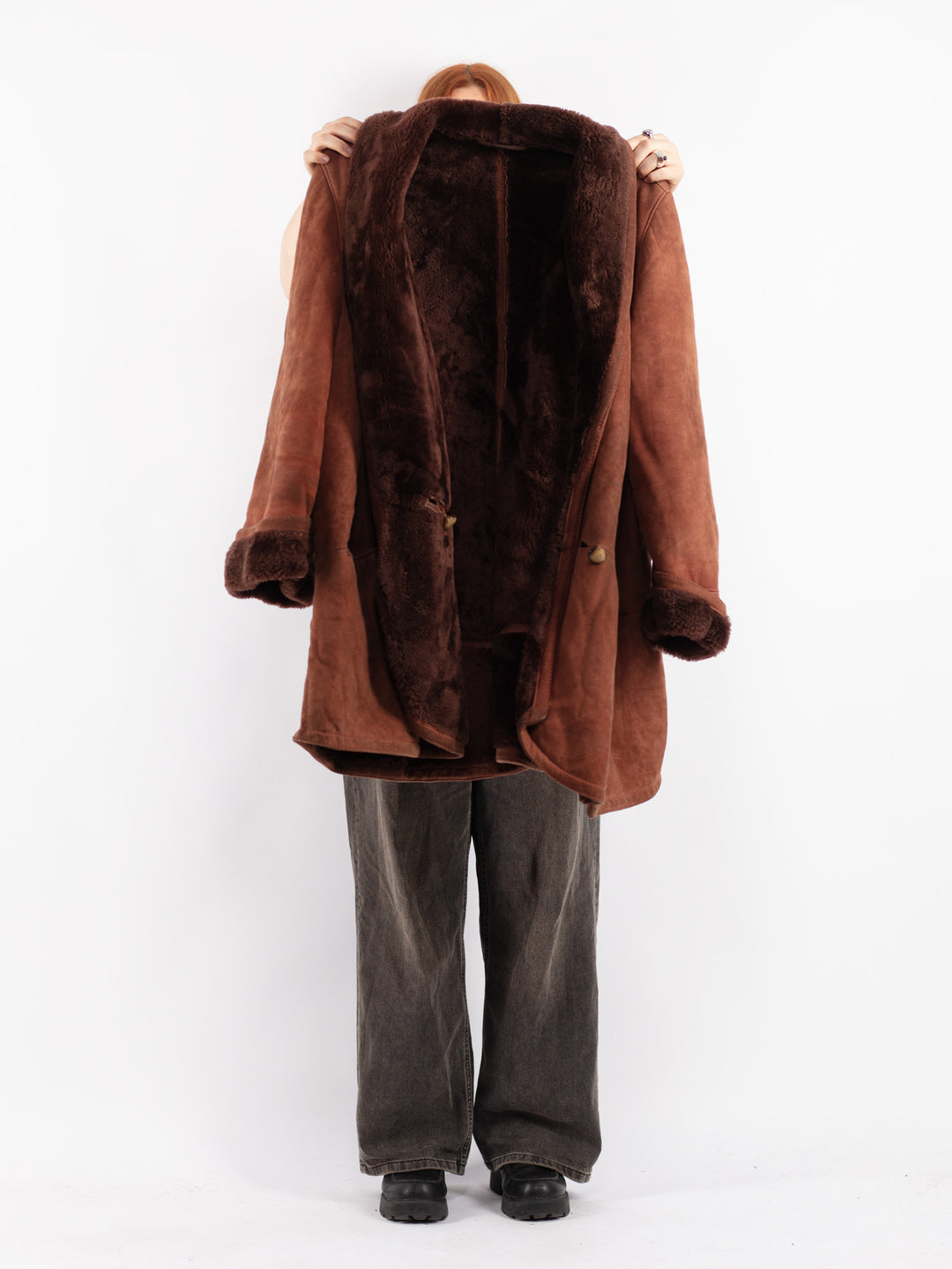 Vintage 80's Women Sheepskin Coat in Brown