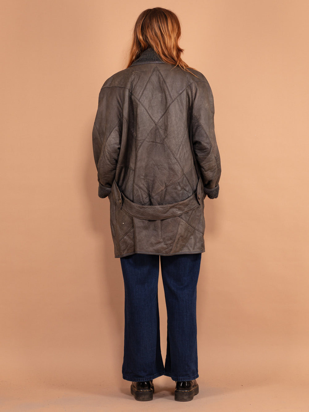 Vintage 80's Women Oversized Sheepskin Coat in Gray - NorthernGrip