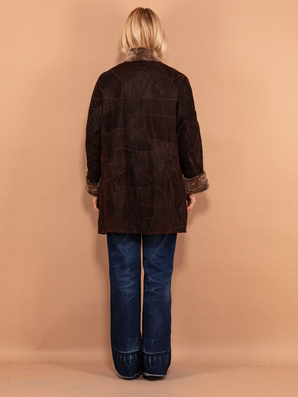 Vintage 80's Women Patchwork Sheepskin Coat in Brown - NorthernGrip