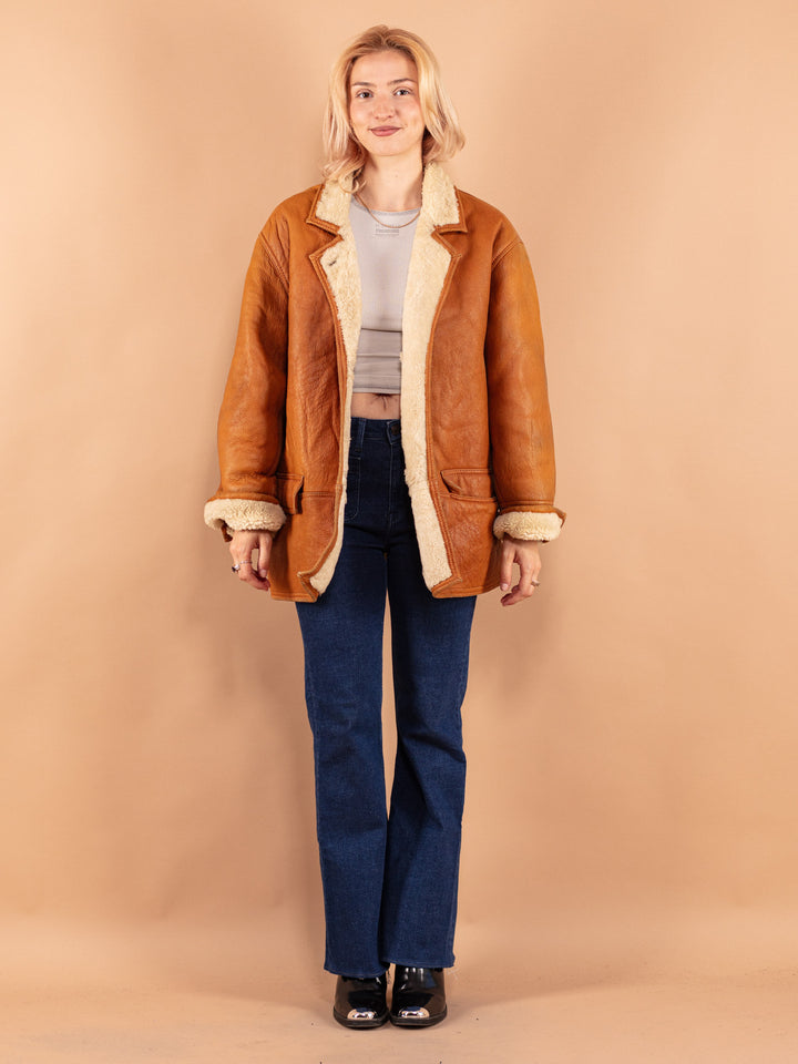 Vintage 80's Women Sheepskin Coat in Brown