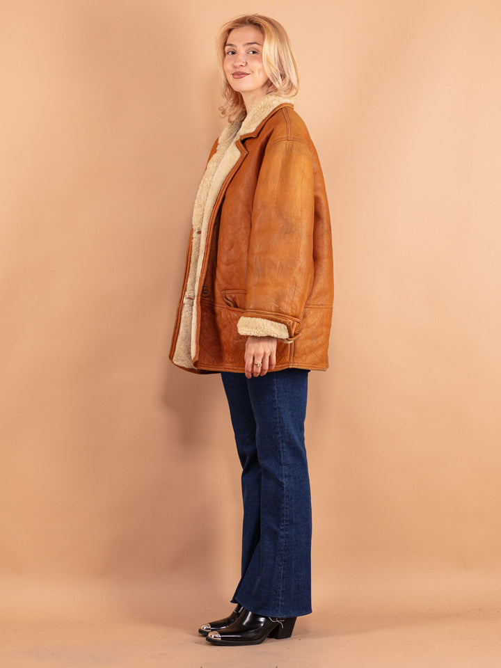 Vintage 80's Women Sheepskin Coat in Brown