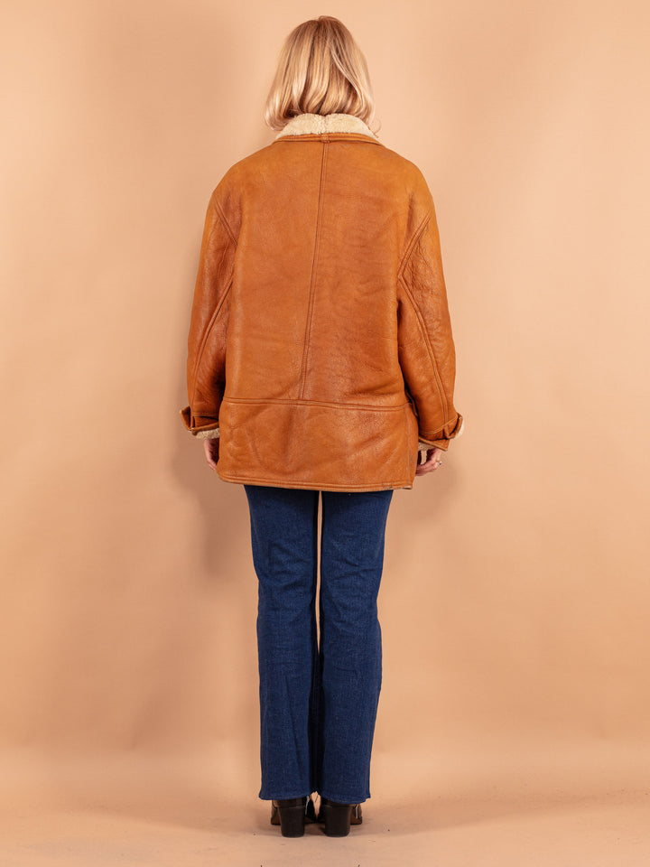 Vintage 80's Women Sheepskin Coat in Brown