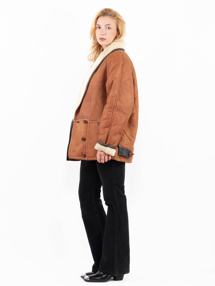 Vintage 80's Women Sheepskin Shearling Coat in BrownA0136