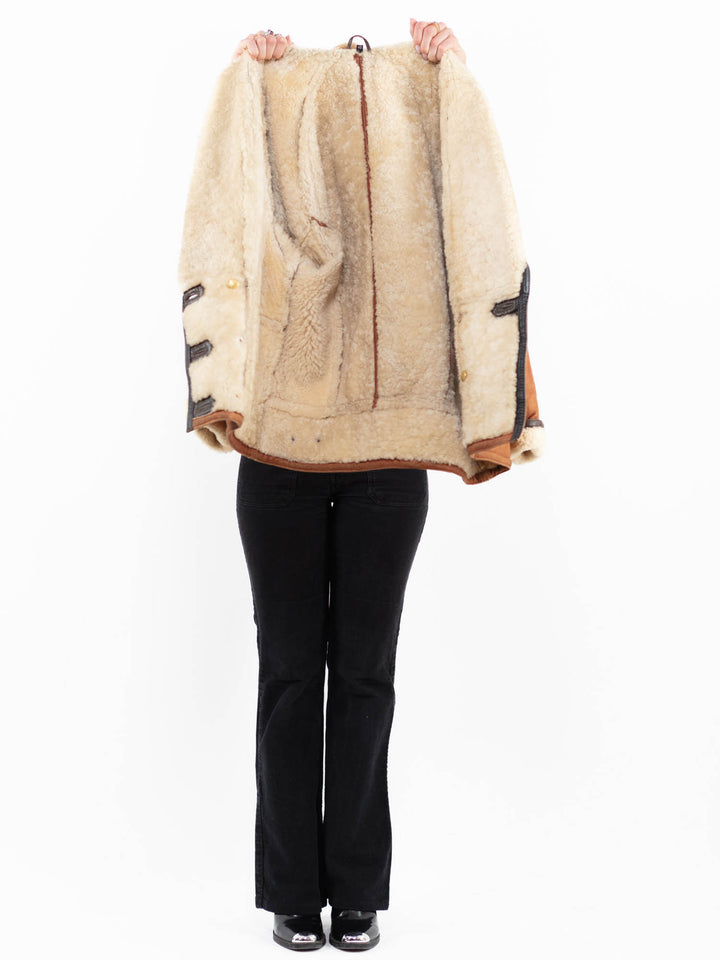Vintage 80's Women Sheepskin Shearling Coat in BrownA0136