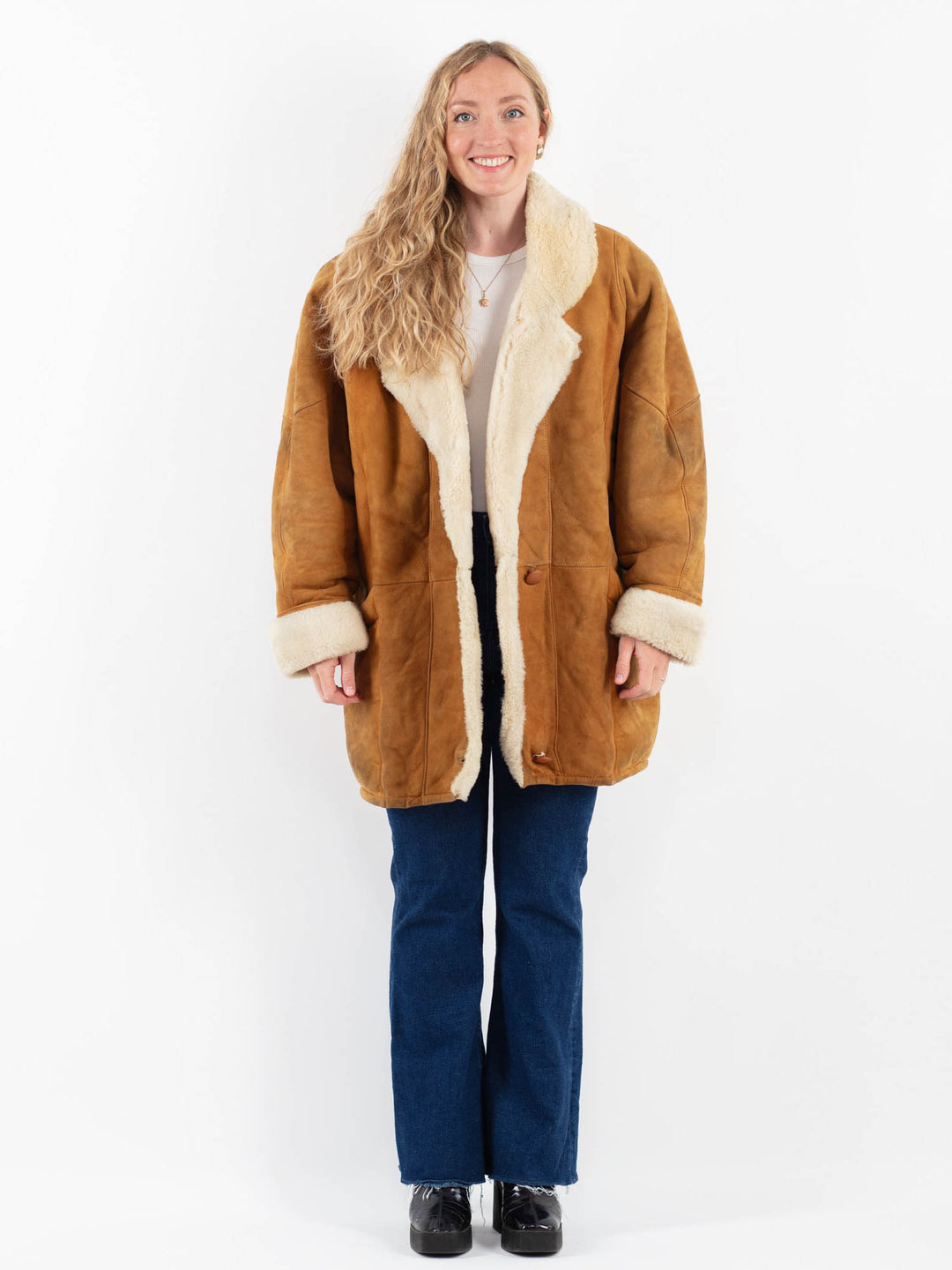 Vintage 80's Women Sheepskin Coat in BrownV9843
