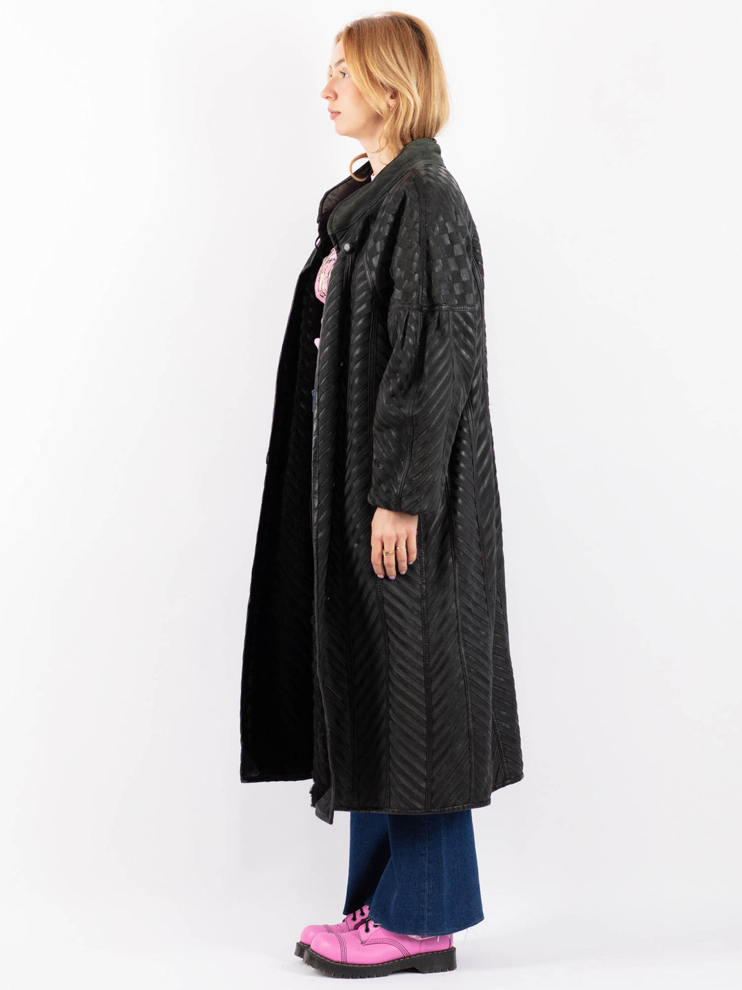 Vintage 80's Women Sheepskin Shearling in BlackV9539