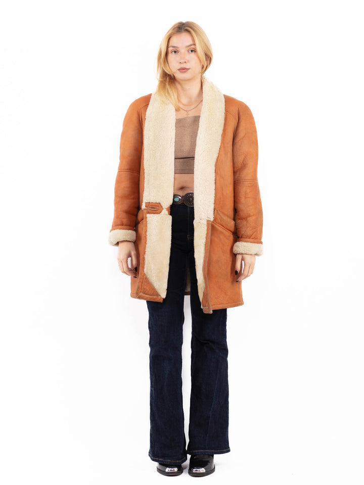 Vintage 80's Women Sheepskin Coat in Brown