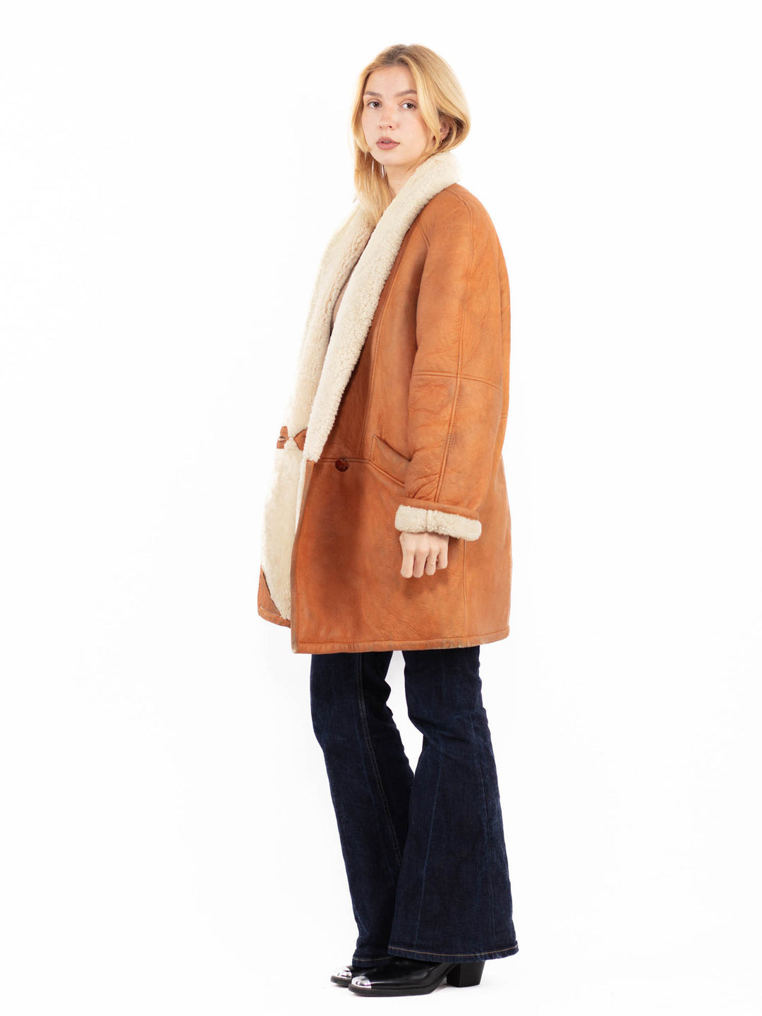 Vintage 80's Women Sheepskin Coat in Brown