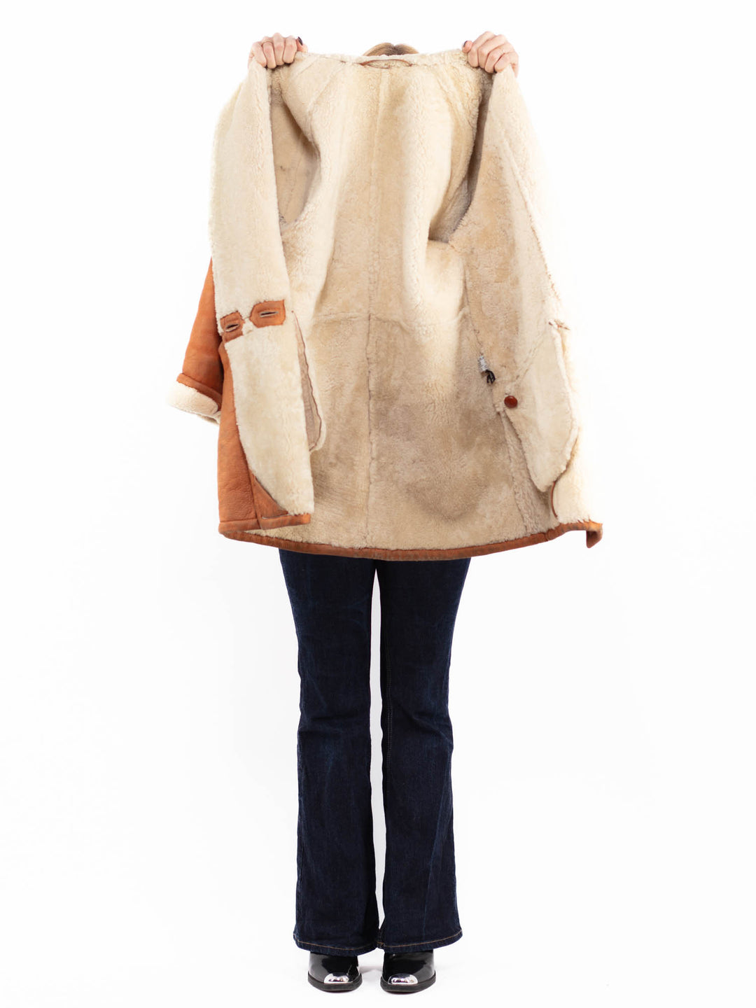 Vintage 80's Women Sheepskin Coat in Brown