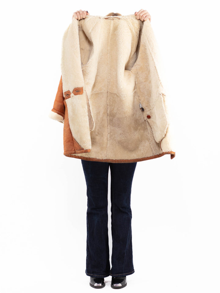 Vintage 80's Women Sheepskin Coat in Brown