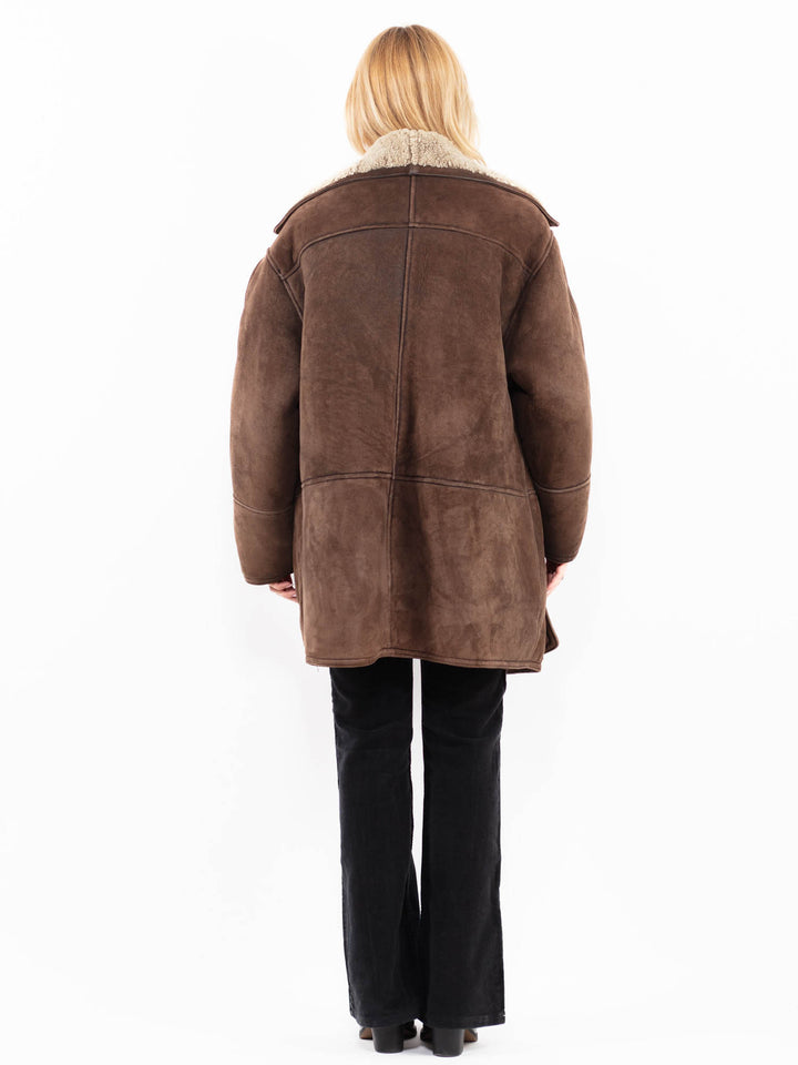 Vintage 80's Women Sheepskin Shearling Coat in BrownA1041