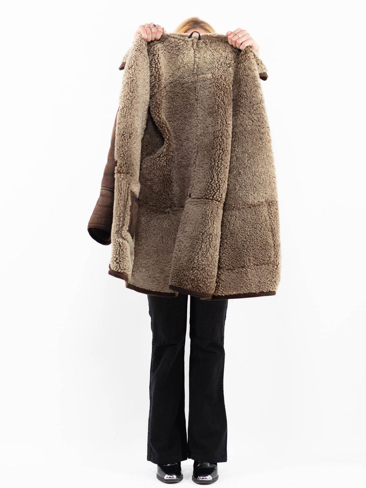Vintage 80's Women Sheepskin Shearling Coat in BrownA1041