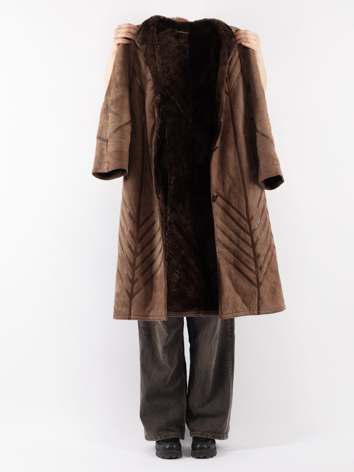 Vintage 80's Women Sheepskin Coat in Brown