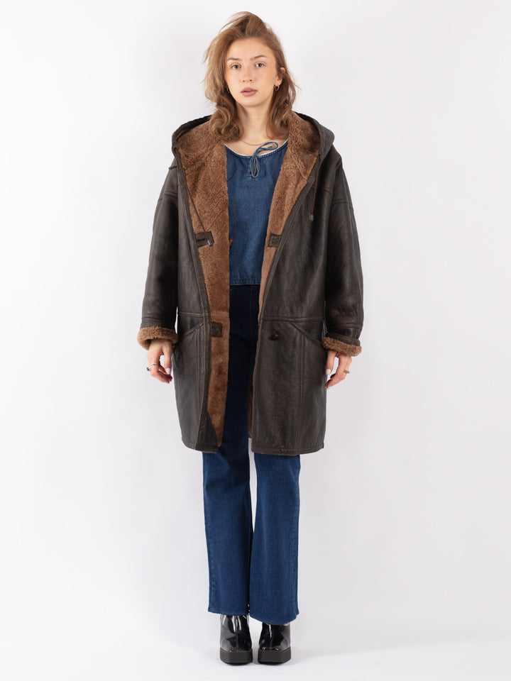 Vintage 80's Women Sheepskin Coat in Brown