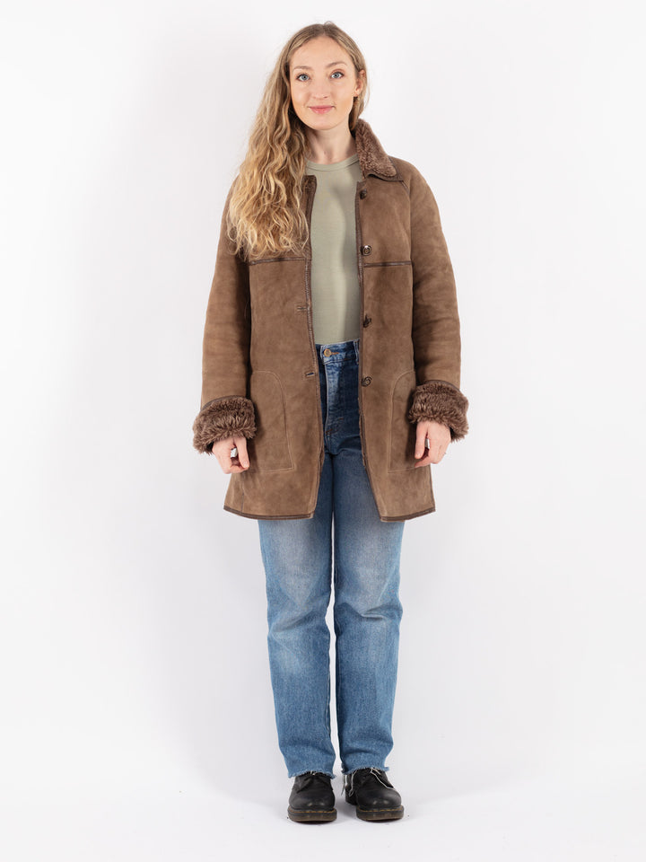Vintage 80's Women Sheepskin Coat in Beige