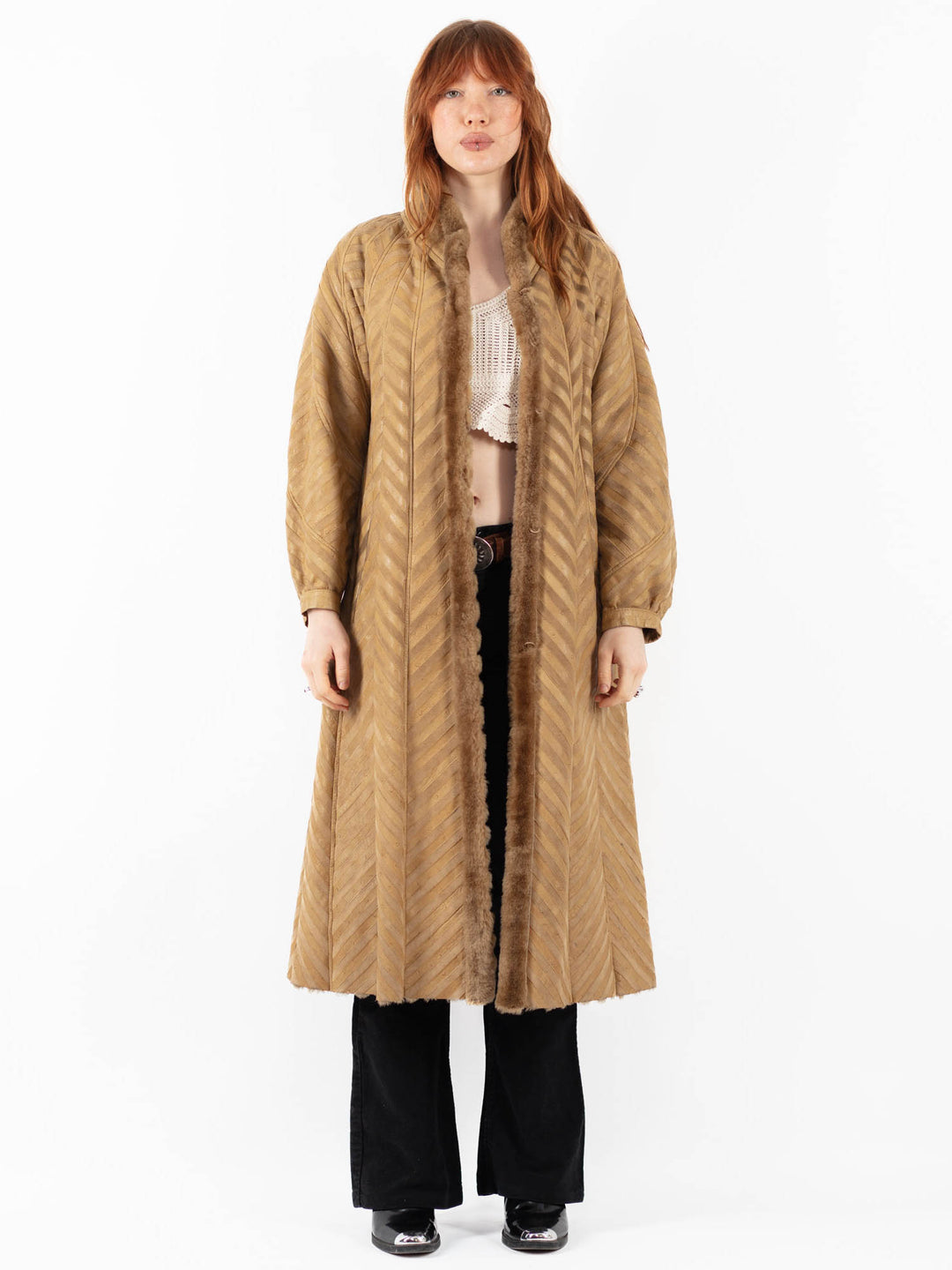 Vintage 80's Women Sheepskin Coat in BeigeV9748