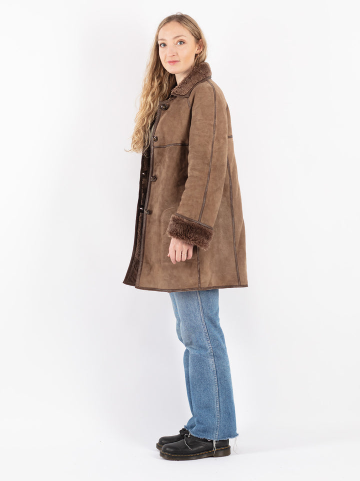 Vintage 80's Women Sheepskin Coat in Beige