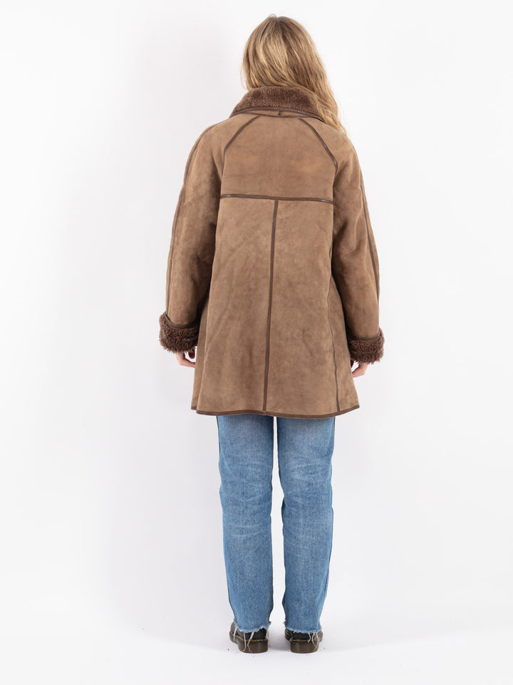 Vintage 80's Women Sheepskin Coat in Beige