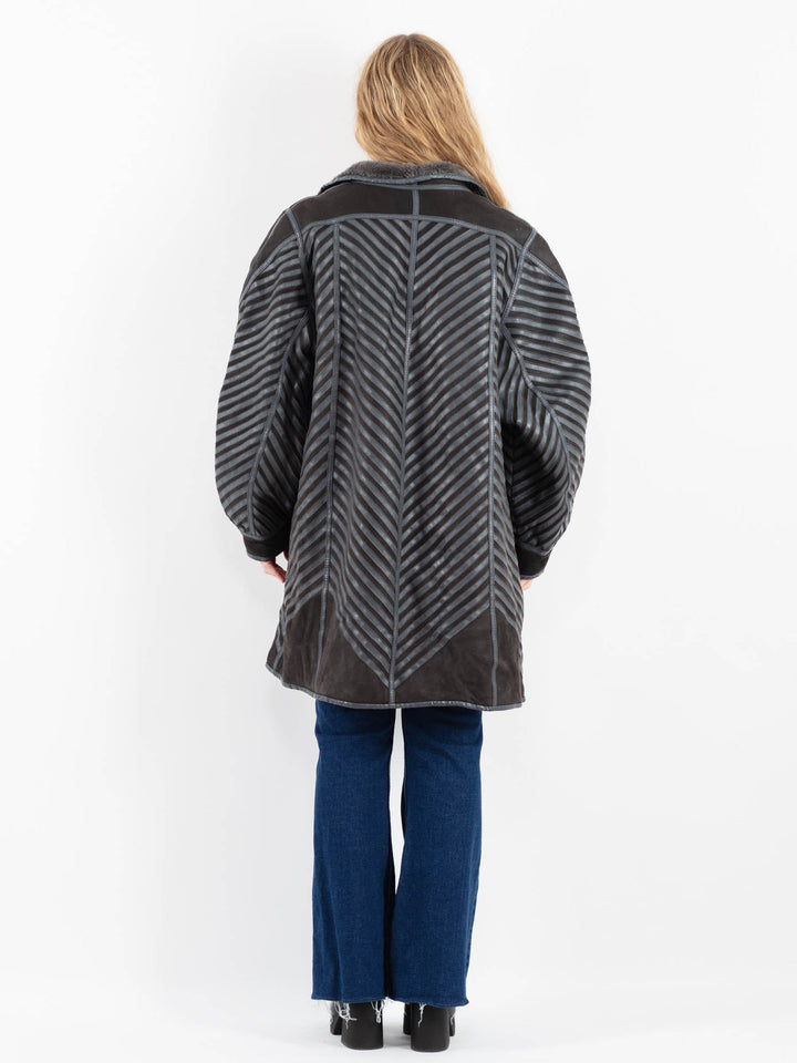Vintage 80's Women Sheepskin Coat in GrayV9851