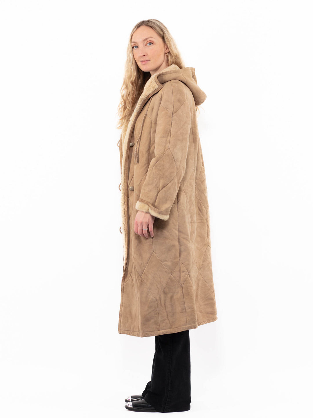 Vintage 80's Women Sheepskin Coat in BeigeA0879
