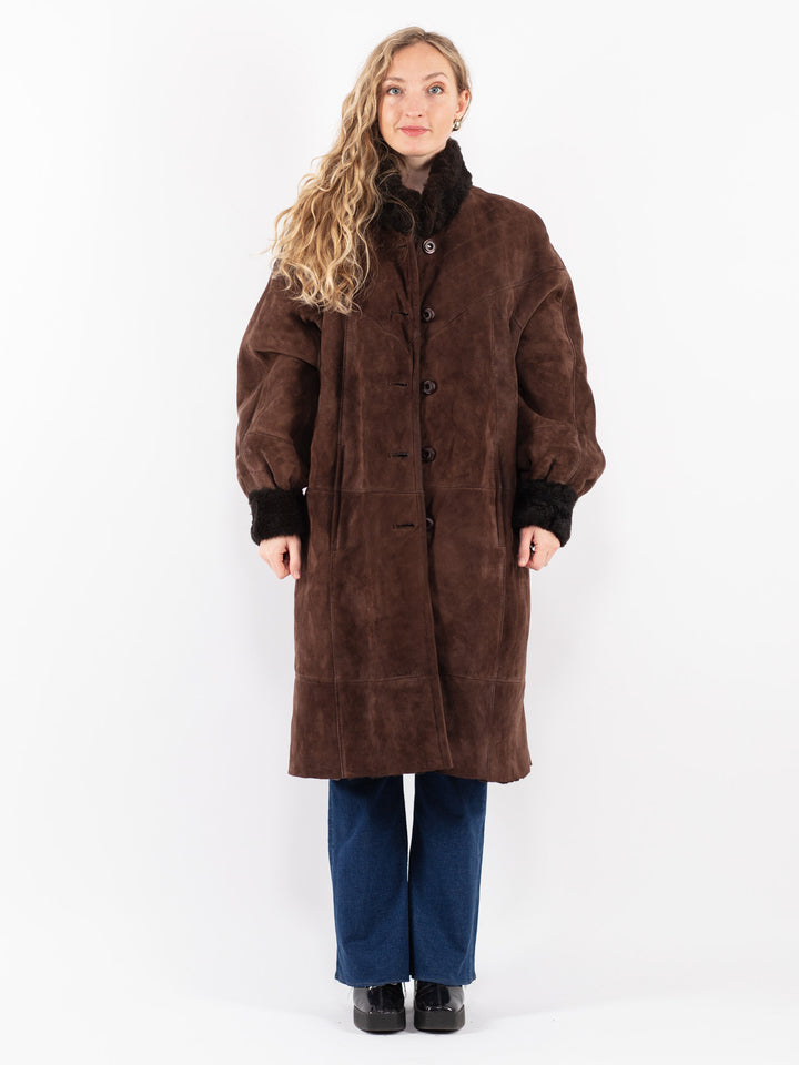 Vintage 80's Women Sheepskin Coat in Brown