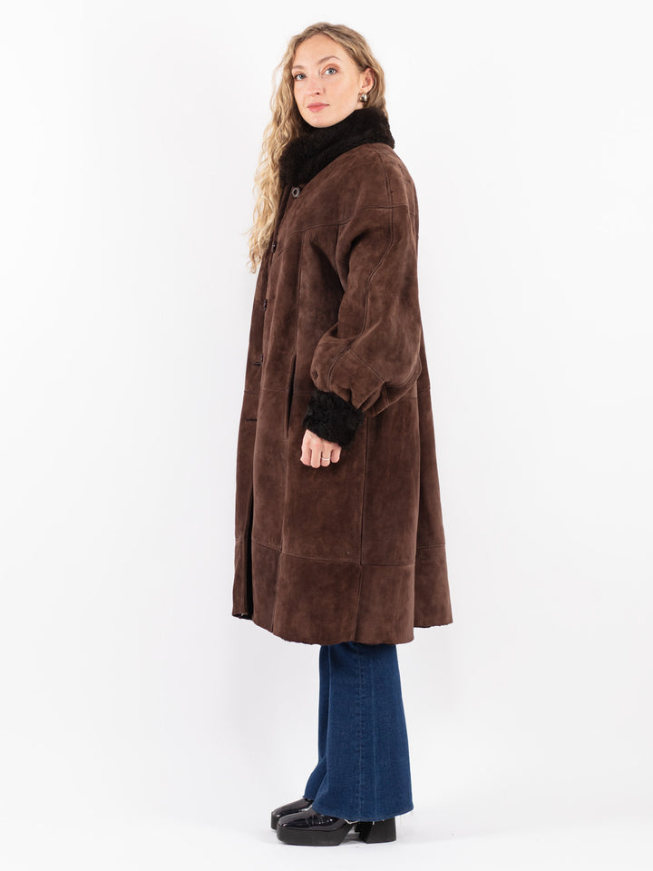 Vintage 80's Women Sheepskin Coat in Brown