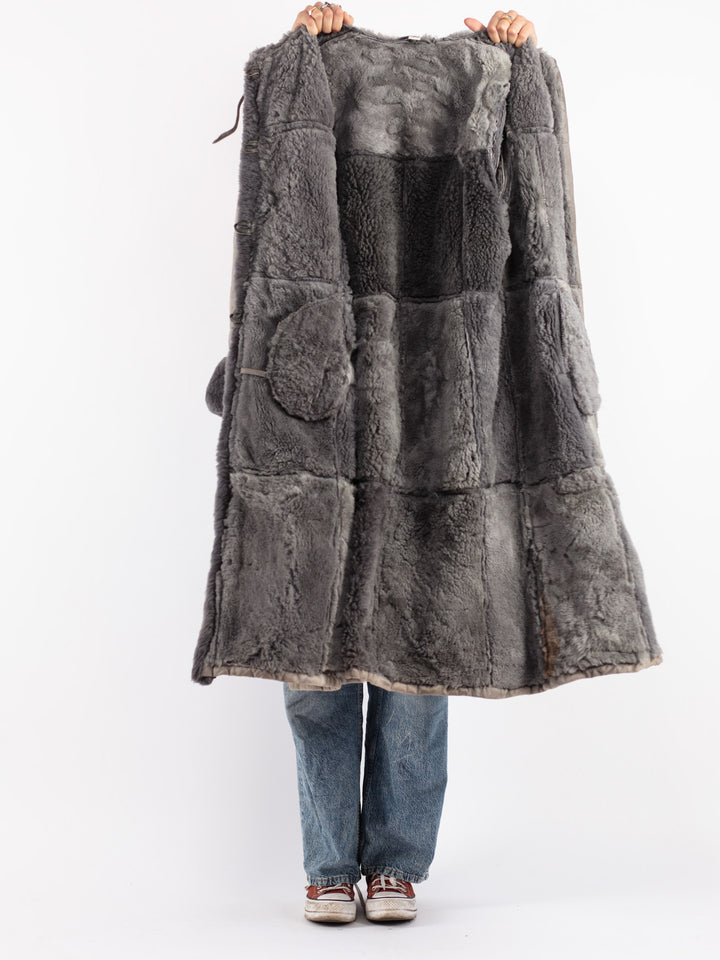 Vintage 80's Women Sheepskin Shearling Coat in Gray