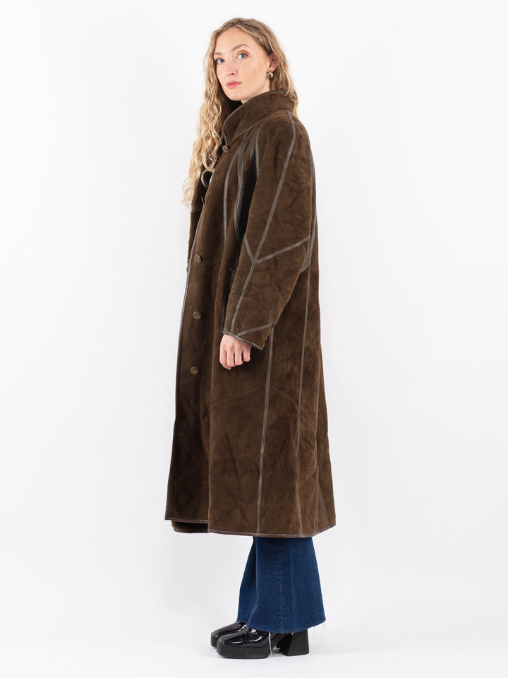 Vintage 80's Women Sheepskin Coat in Green