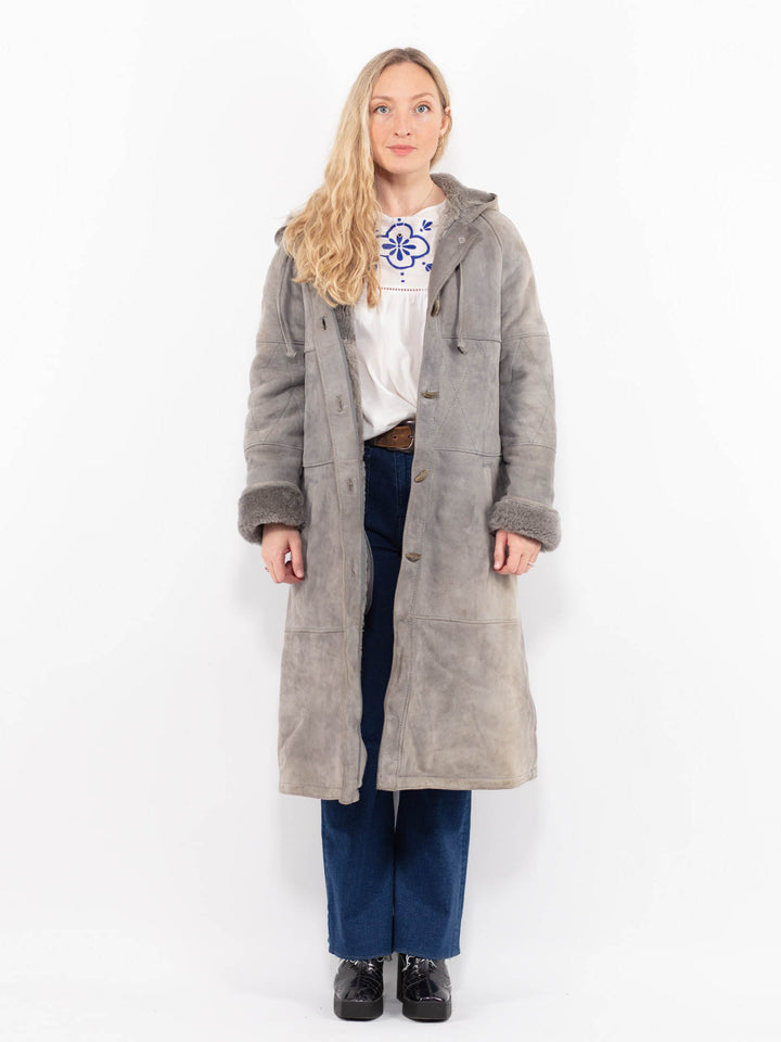 Vintage 80's Women Sheepskin Coat in GrayA0985