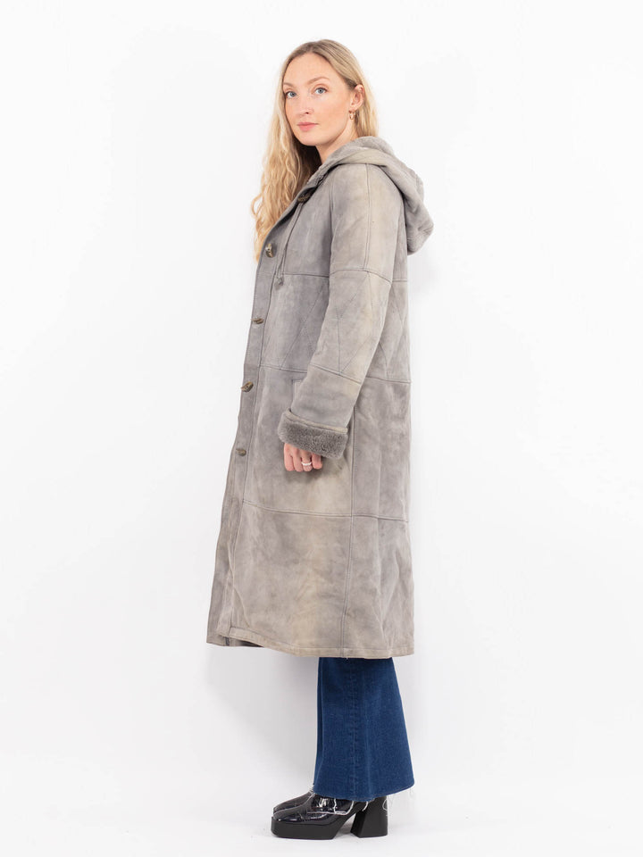 Vintage 80's Women Sheepskin Coat in GrayA0985