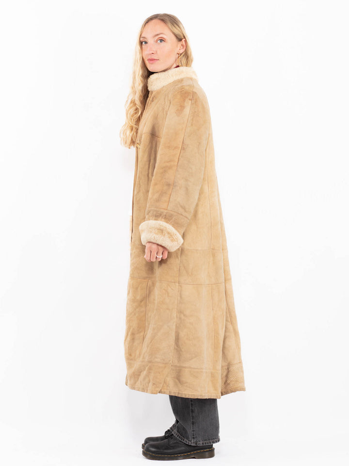 Vintage 80's Women Sheepskin Coat in BeigeA0599