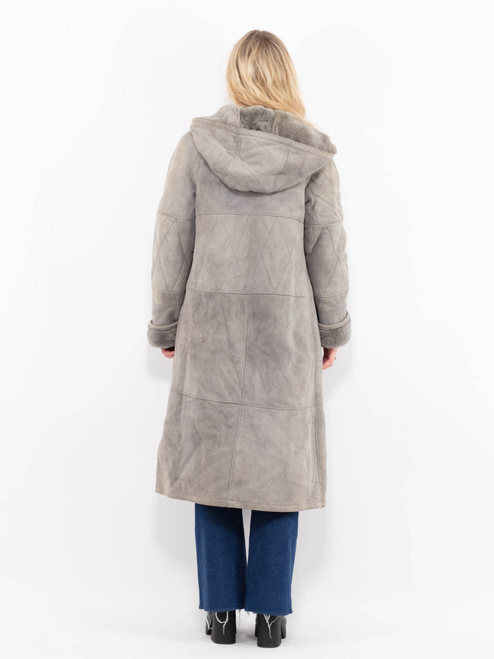 Vintage 80's Women Sheepskin Coat in GrayA0985