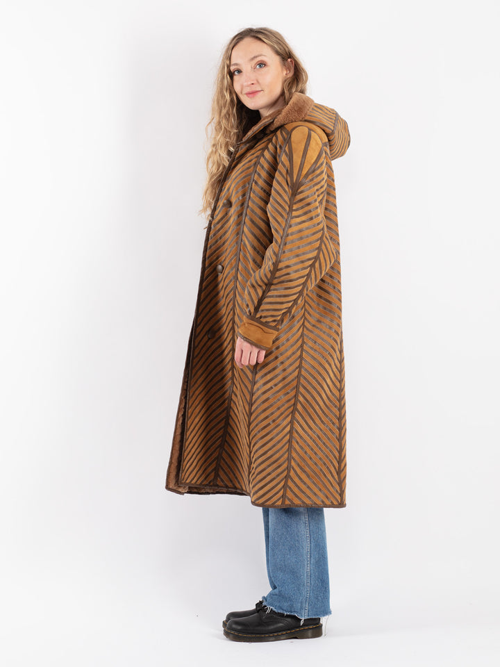 Vintage 80's Women Sheepskin Coat in Brown