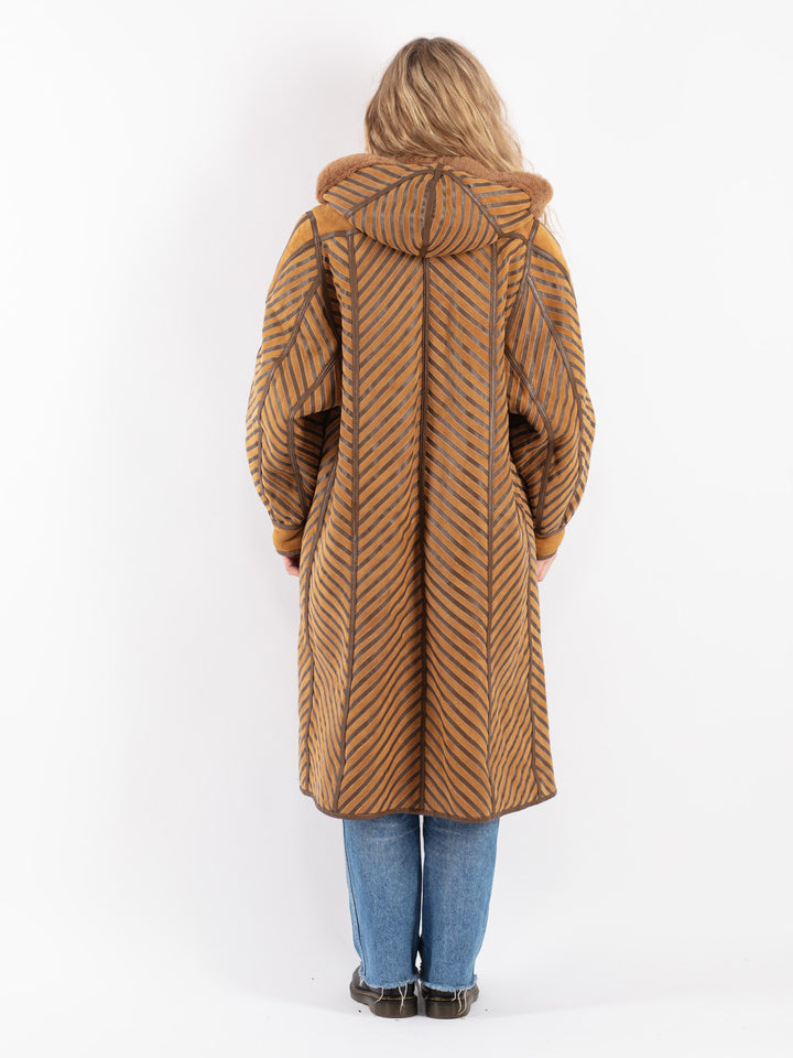 Vintage 80's Women Sheepskin Coat in Brown