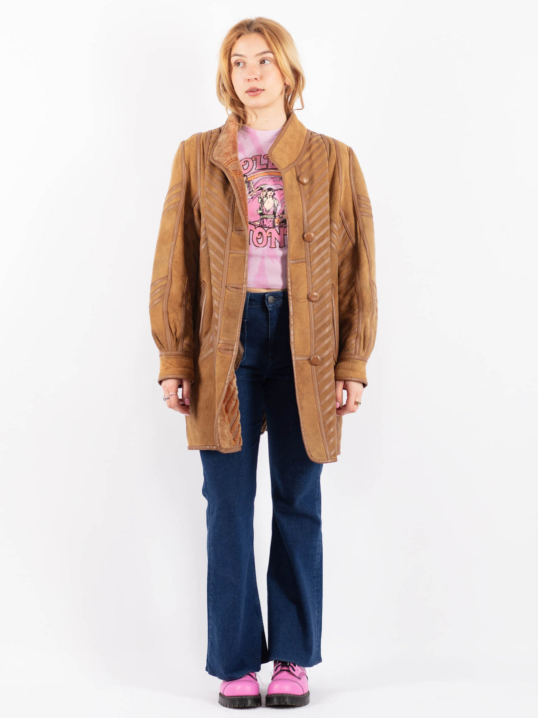 Vintage 80's Women Sheepskin Coat in BrownV9546