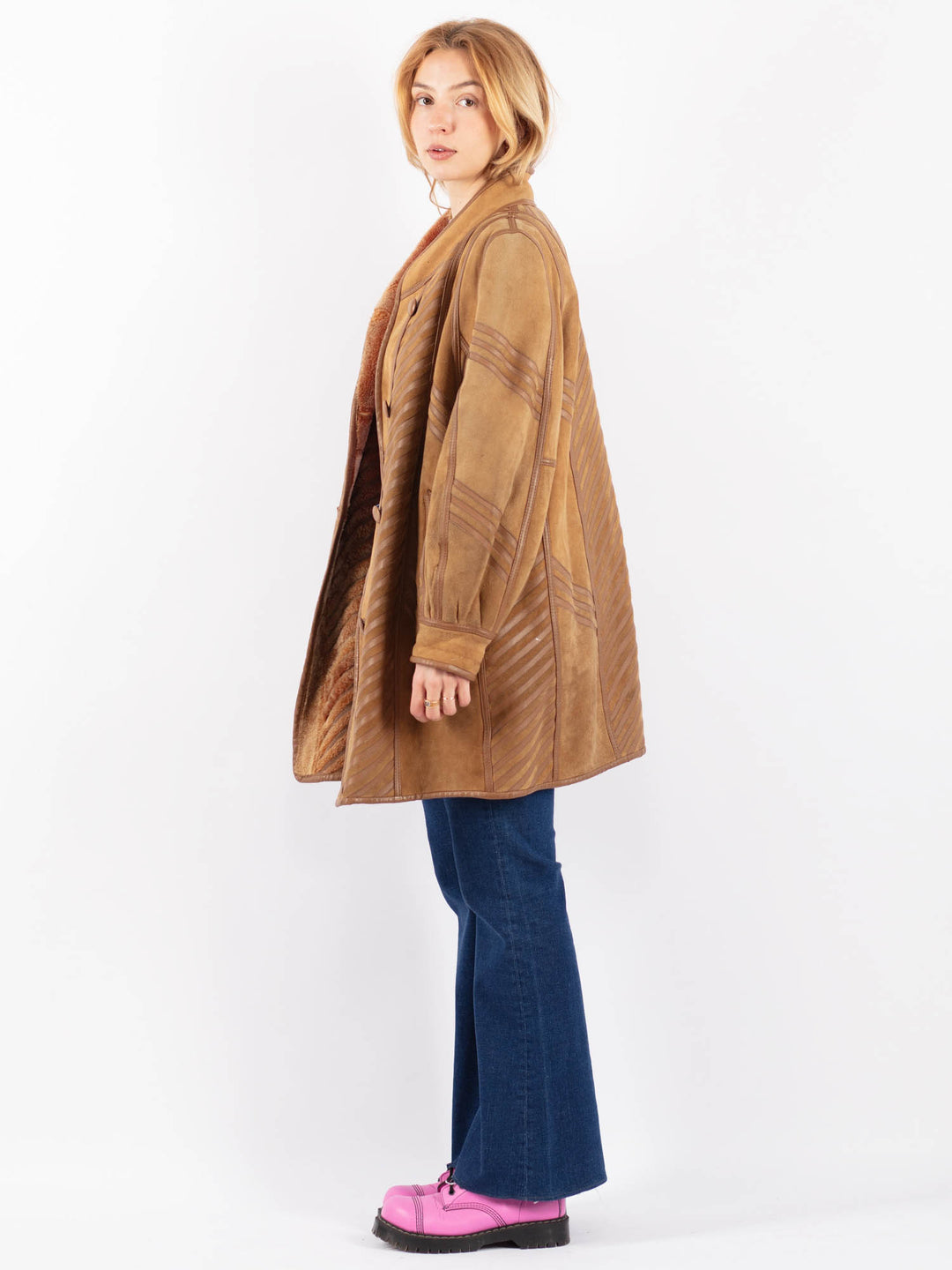 Vintage 80's Women Sheepskin Coat in BrownV9546