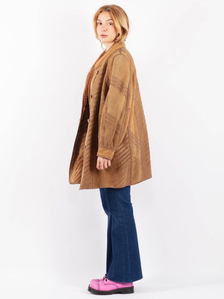 Vintage 80's Women Sheepskin Coat in BrownV9546