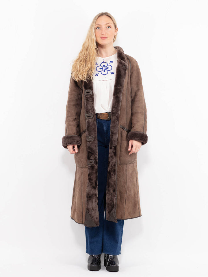 Vintage 80's Women Sheepskin Coat in BrownA0989